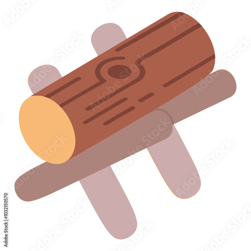 Tree Supported on Both End for Bucking isometric concept, Making Ready for Crosscut vector icon design, timber and lumber Symbol,  forest Deforestation product Sign mill yard and sawwork  illustration