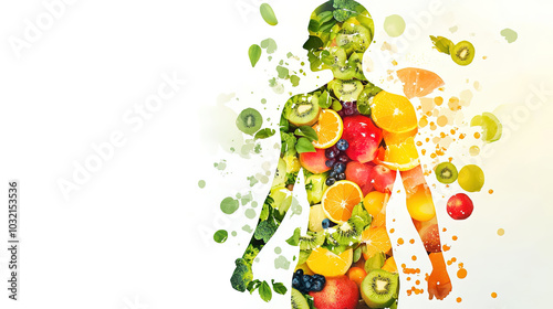 A silouette of human body composed of healthy foods 