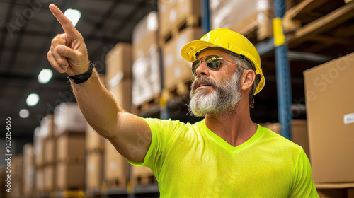 Warehouse operations, A warehouse manager directs operations while overseeing inventory in a busy storage facility. photo