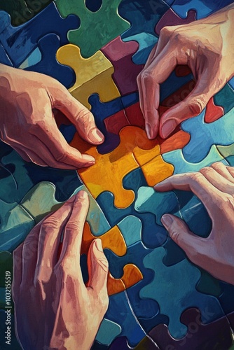 People working on a jigsaw puzzle together