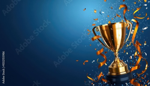 A golden trophy surrounded by colorful streamers for a sports competition