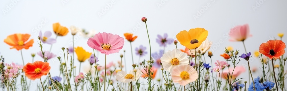Fototapeta premium flowers in the field colorful isolated for frame