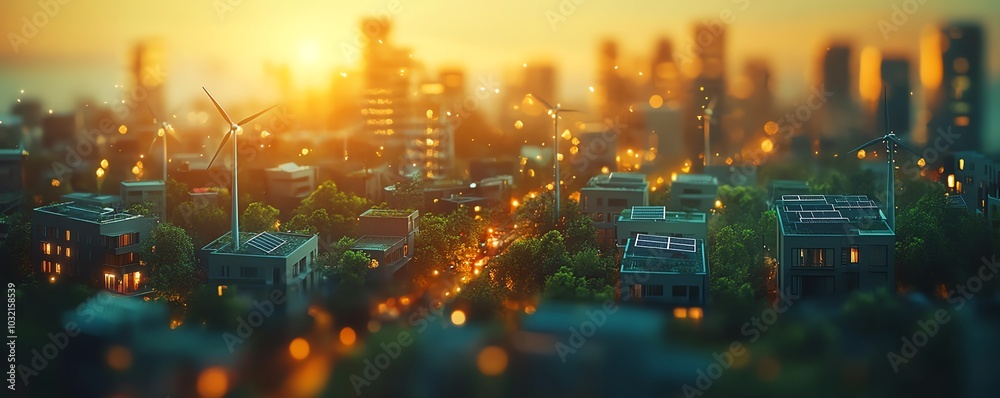 A compelling ecofriendly concept featuring sustainable energy solutions like solar panels and wind turbines, symbolizing a greener future A compelling ecofriendly concept featuring sustainable energy solutions like solar panels and wind turbines, symbolizing a greener future