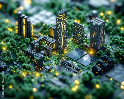 A futuristic 3D illustration of a sustainable ESG business framework, emphasizing green energy solutions for responsible environmental and social governance photo