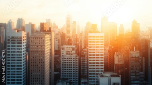 Cityscape at Dawn with Tall Commercial Buildings