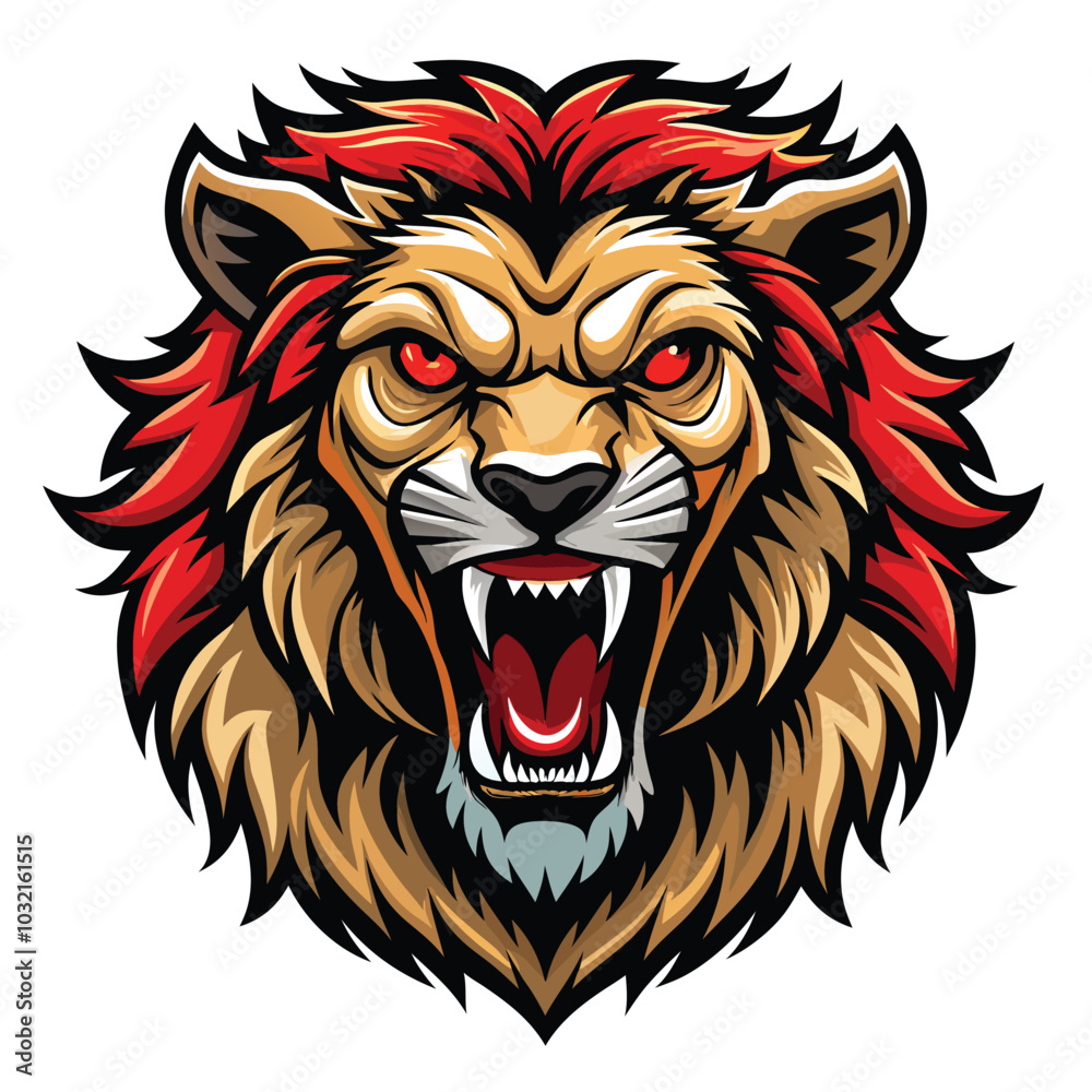 Fototapeta premium create detailed roar lion head with black outline vector illustrator