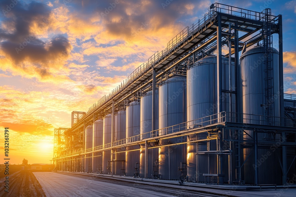 Industrial tanks at sunset. This photo is perfect for projects related to manufacturing, industry, and production. Industrial tanks at sunset. This photo is perfect for projects related to manufacturing, industry, and production.