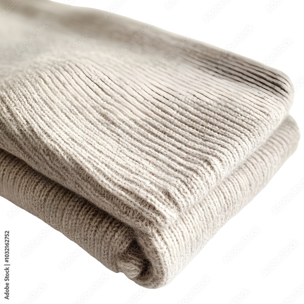 Close-up of a folded beige knit sweater showcasing texture and cozy fabric details, ideal for fashion and textile design concepts. Close-up of a folded beige knit sweater showcasing texture and cozy fabric details, ideal for fashion and textile design concepts.