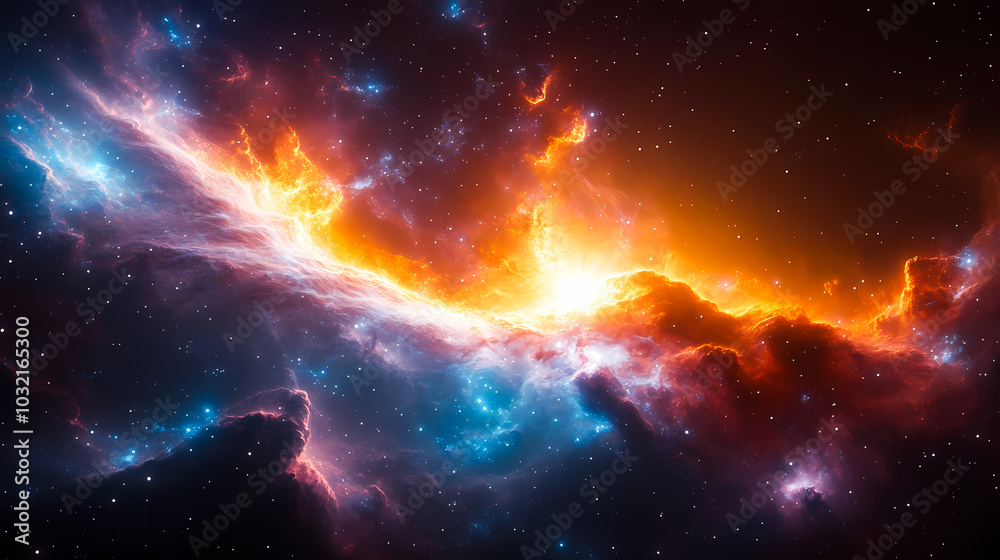 Fototapeta premium Colorful and Contrasted Space Galaxy Cloud Nebula with Starry Night Cosmos