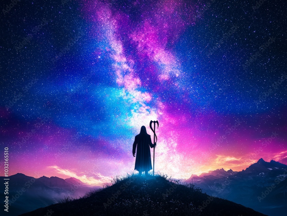 Fototapeta premium Reaper Against a Starry Night Sky