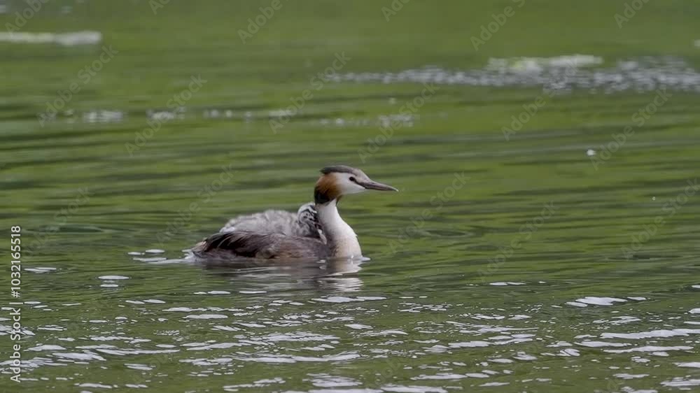 Adult Great Crested Grebe Carrying a Juvenile Adult Great Crested Grebe Carrying a Juvenile