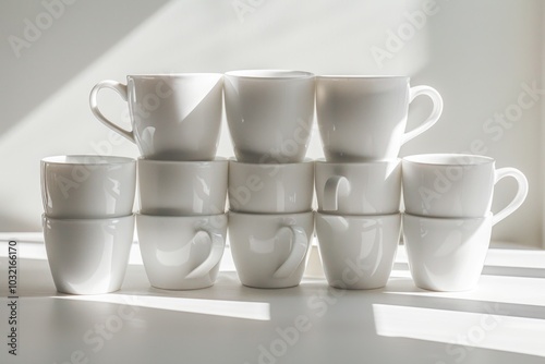 A stack of coffee cups sitting on a table, ready for use