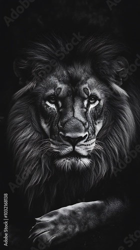 Majestic Lion Portrait in Black and White