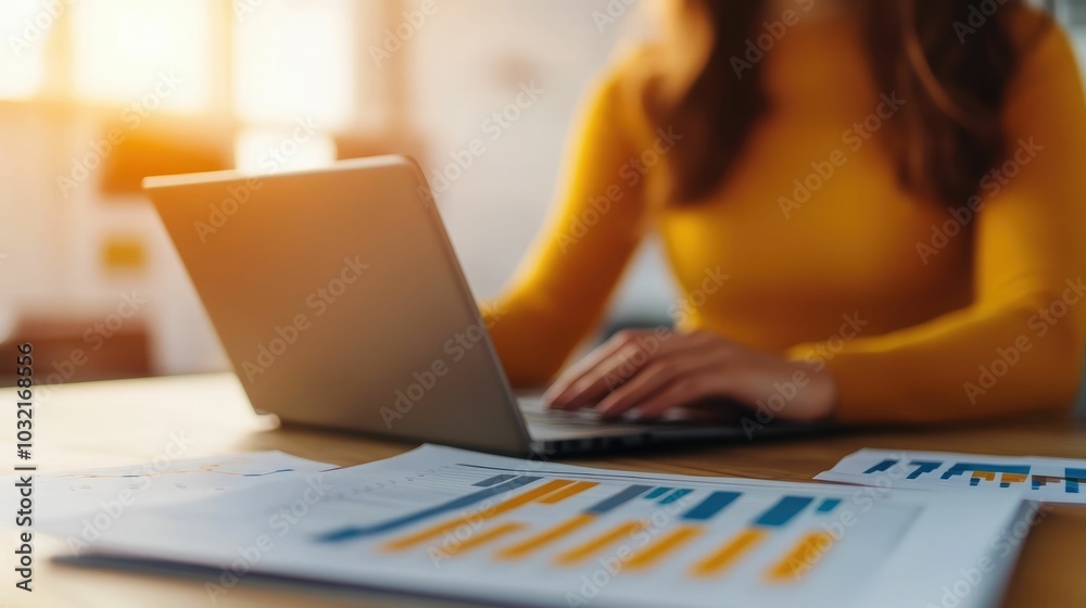 Fototapeta premium Data analysts collaborating on a detailed financial projection report to guide company wide budgeting and strategic decision making