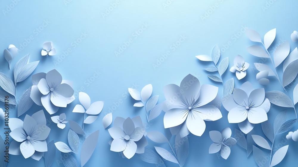 Fine paper cut flower petals, delicate silhouette arrangement, 3D illustration Fine paper cut flower petals, delicate silhouette arrangement, 3D illustration