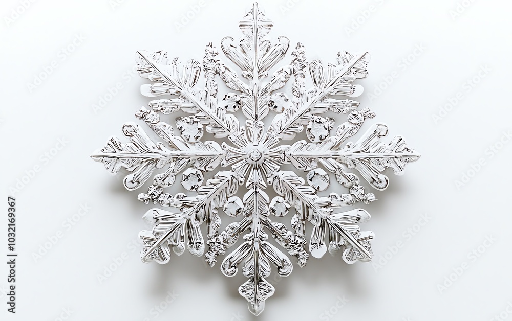 Intricately detailed snowflake against a white background, emphasizing the delicate beauty and uniqueness of natures winter creations Intricately detailed snowflake against a white background, emphasizing the delicate beauty and uniqueness of natures winter creations