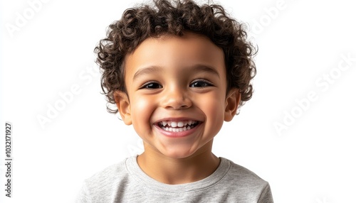 Cute mixed race boy child model laughing in a professional studio setting