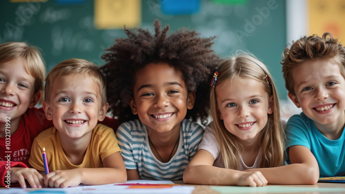 Happy diverse kids in elementary school: Celebrating diversity and inclusion in education for marketing campaigns photo