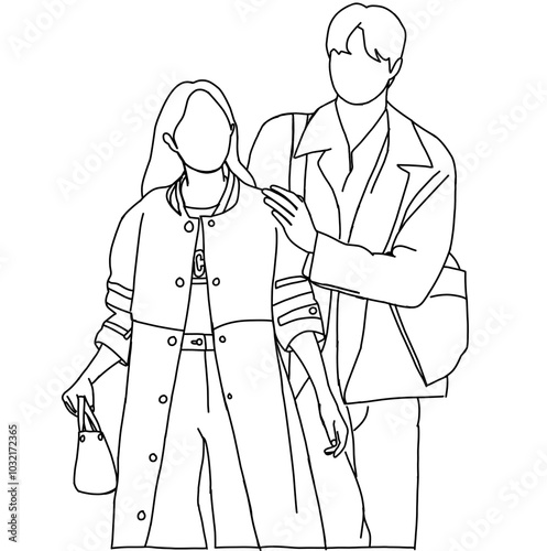 Illustration vector of Kpop airport fashion sketch. Airport idols of Korea. K-pop female fashion idol. A girl in comfortable casual wear