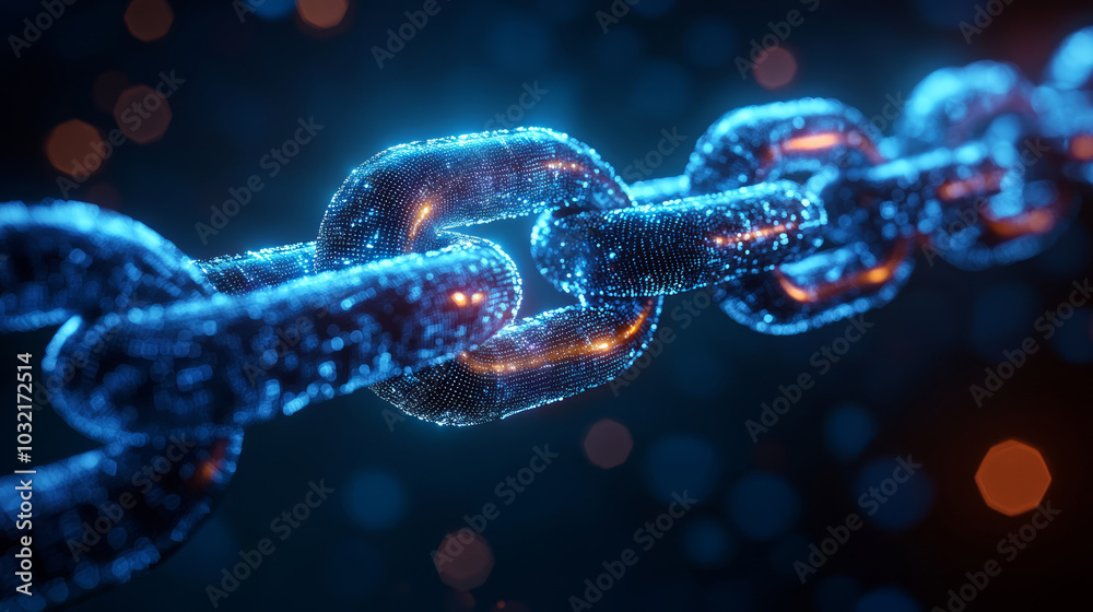 Blue digital data chain, blockchain concept Blue digital data chain, blockchain concept