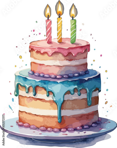 Birthday cake water color vector art