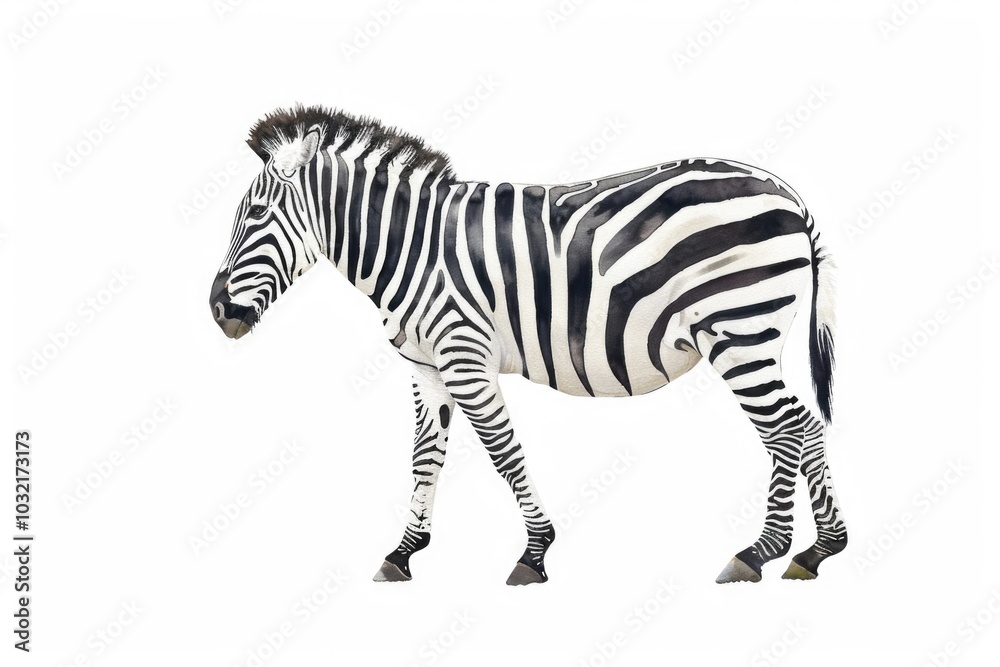 Obraz premium A zebra standing on a white surface, great for use in animal or wildlife themed designs