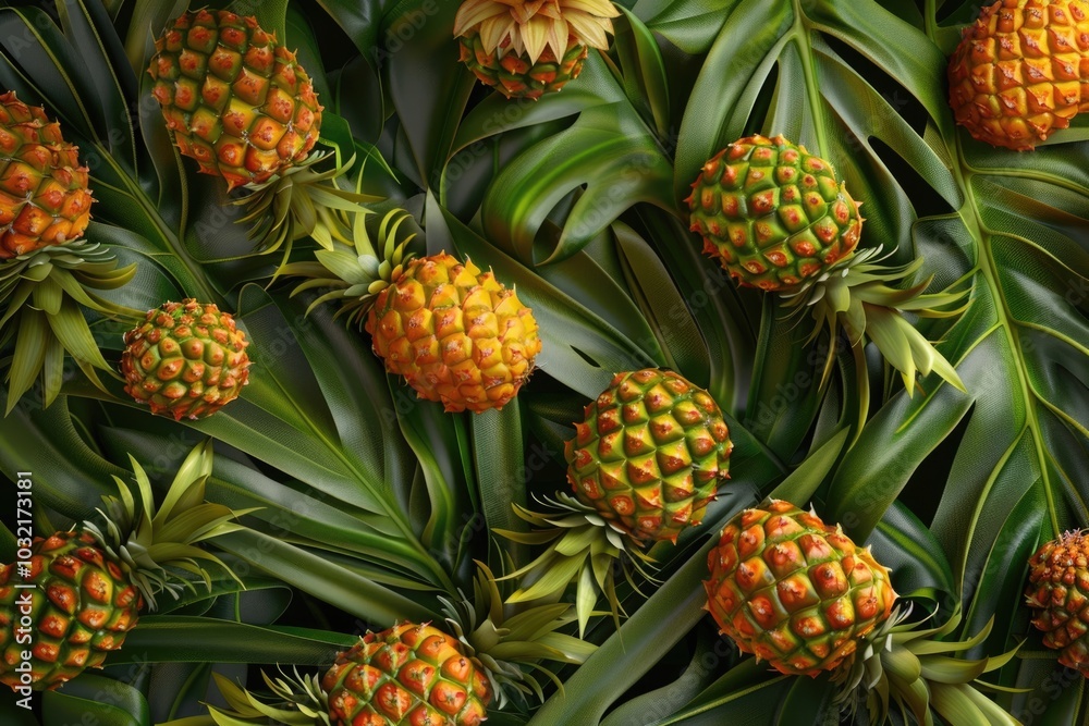 tropical pineapples on green background tropical pineapples on green background