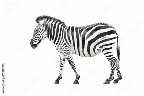 A zebra standing on a white surface, great for use in animal or wildlife themed designs