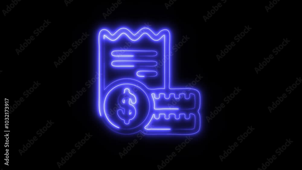 Glowing Bill Amount Icon in HD Video Neon Animation – Finance and Payment Symbol on Black Background