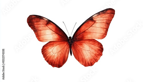 A vibrant red butterfly gracefully displayed against a clean white background