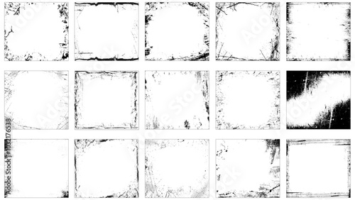 Collection of 15 grunge frame. vector grunge textures isolated on white background. Overlay grunge texture. Distressed effect. Different paint textures,