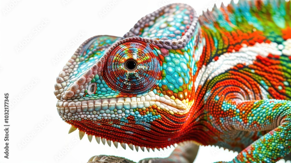 Obraz premium Isolated Chameleon on White Background for Wild Life Illustrations and Educational Purposes