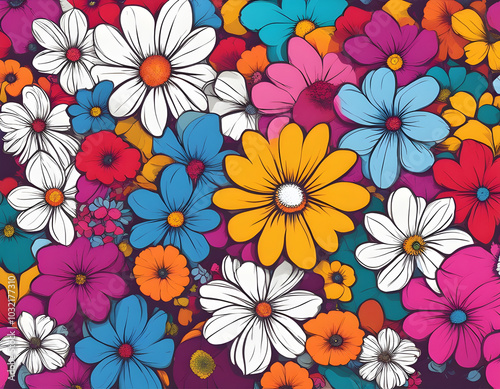 colorful flower with cool isolated pop art style background