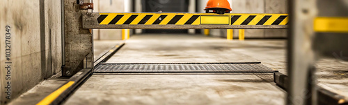 Barrier - under construction on a gray background. Horizontal banner. Road sign without intersection, road block, no crossing. 