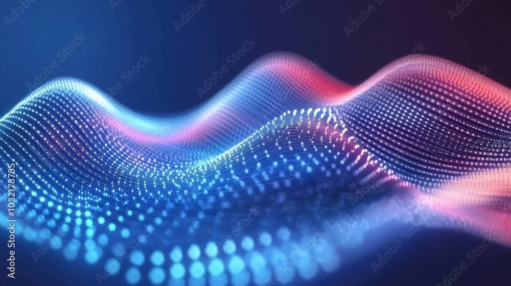 Blue, Red Wavy Pattern, Interconnected Glowing Dots. Data Flow, Communication, Technology. Blue, Red Wavy Pattern, Interconnected Glowing Dots. Data Flow, Communication, Technology.