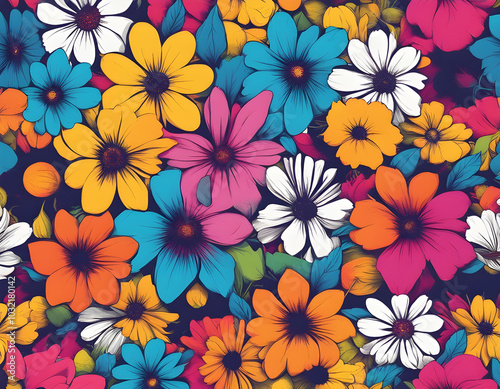 colorful flower with cool isolated pop art style background