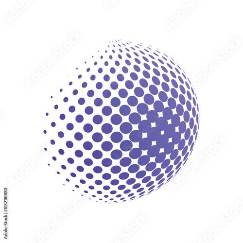 This is a 3d logo of a purple sphere with dots on a white background