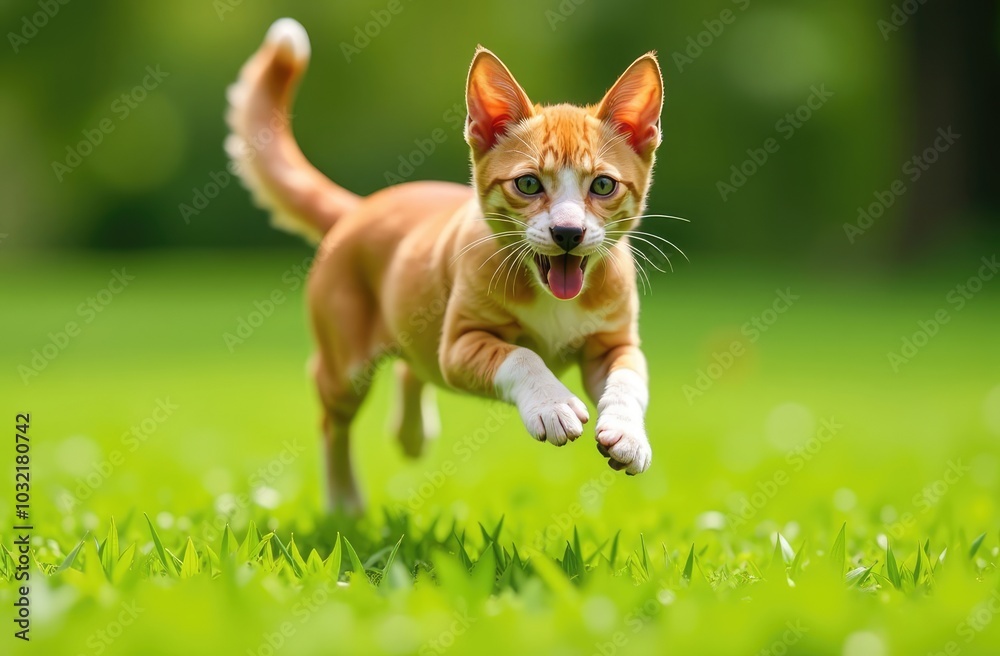 cat dog jumps in the green grass cat dog jumps in the green grass