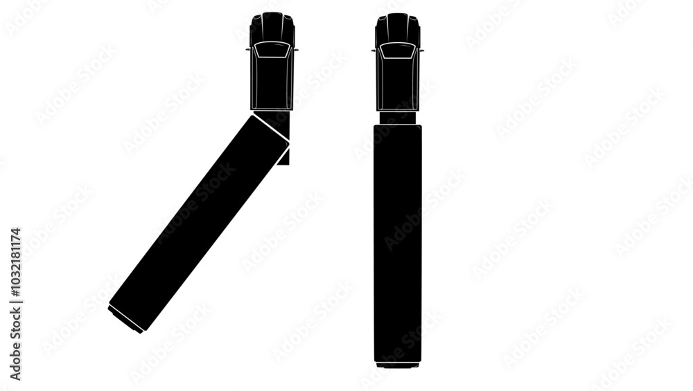 Semi Truck Top View, Black Isolated Silhouette Semi Truck Top View, Black Isolated Silhouette