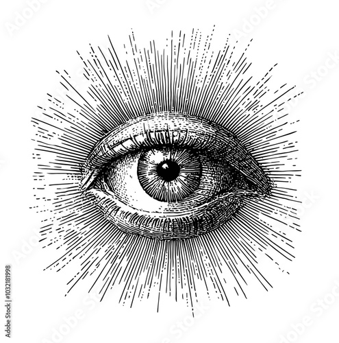 透明な背景に難解な目の分離ベクトル PNG のビンテージ彫刻イラスト、神秘的なシンボル デザイン、目の芸術的な彫刻、オカルト目ベクトル、レトロな目のイラスト。