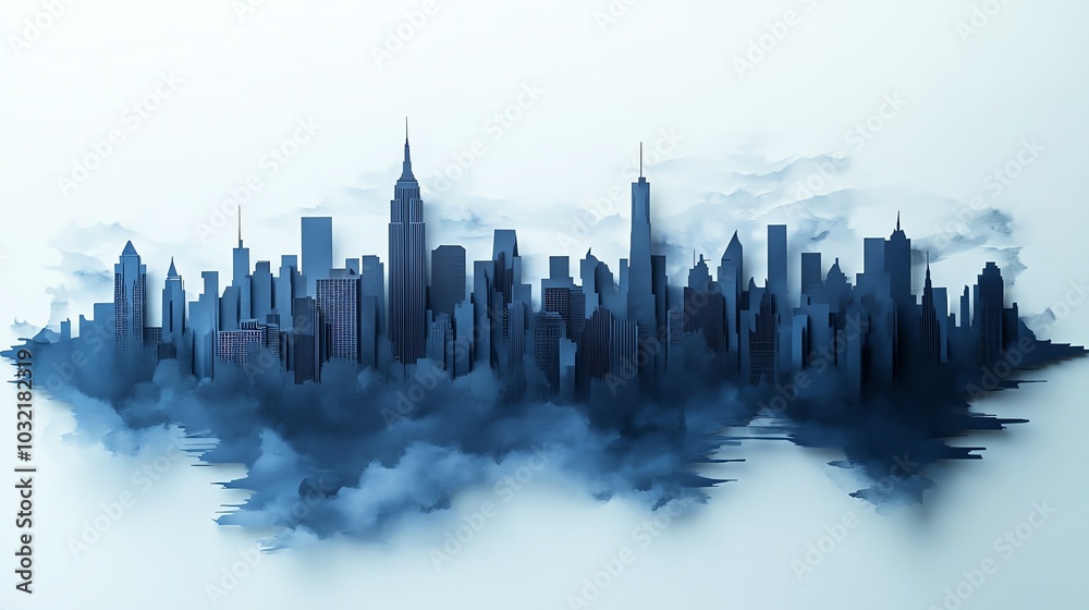 Fototapeta premium Silhouetted city skyline made from paper cut layers, urban art with depth and clean lines, ideal for architectural or corporate projects