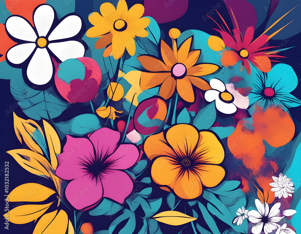 colorful flower with cool isolated pop art style background colorful flower with cool isolated pop art style background