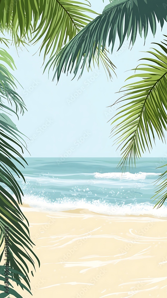 Palm Tree Fronds Frame a View of a Beach and Ocean Palm Tree Fronds Frame a View of a Beach and Ocean