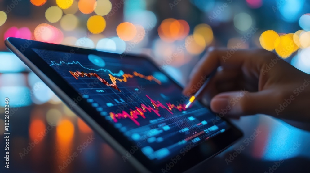 Data analysts discussing AI predictions with charts displayed on a tablet Data analysts discussing AI predictions with charts displayed on a tablet