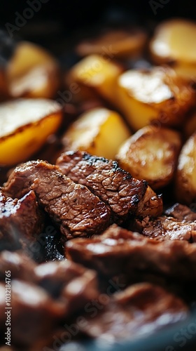 Close-up of Seared Steak and Roasted Potatoes