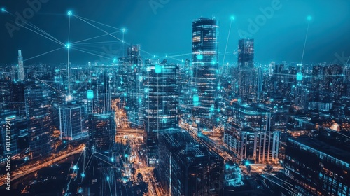 Futuristic cityscape showcasing smart technology and connectivity in modern urban life