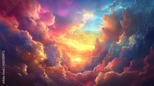 Vibrant Skies in Dramatic Cloudscape Art with Beautiful Color Transitions neon color image