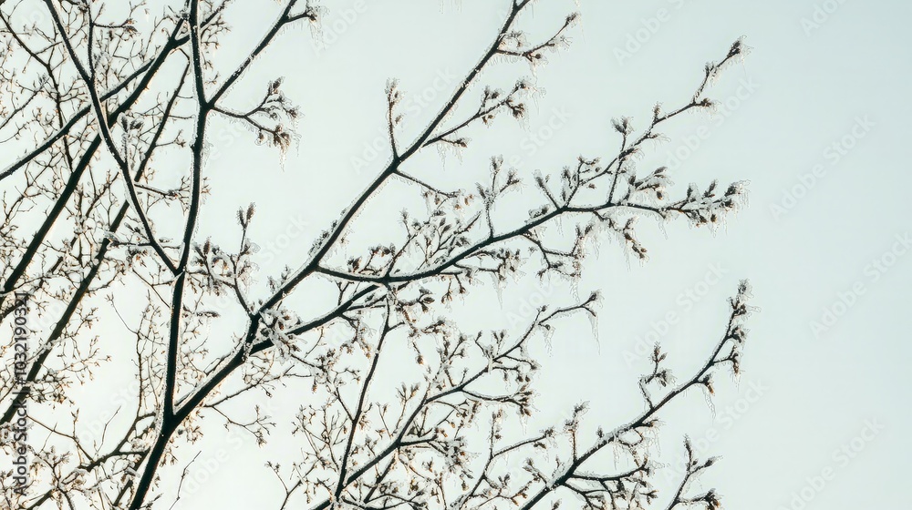 Close-up of bare tree branches against a clear sky. Close-up of bare tree branches against a clear sky.