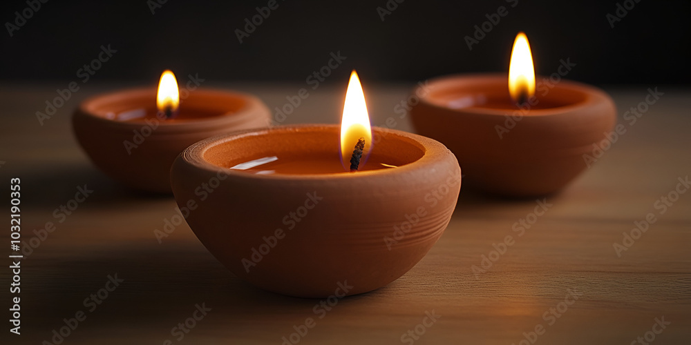 Diwali Diyas Lit at Twilight for Festival of Lights Diwali Diyas Lit at Twilight for Festival of Lights
