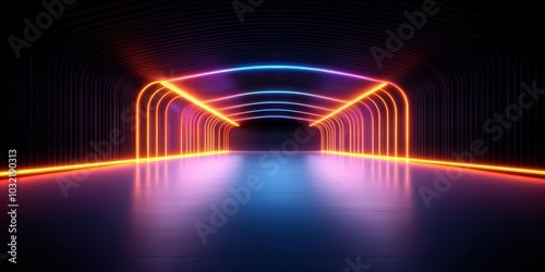 Vibrant Neon Tunnel Entrance with Bright Lights